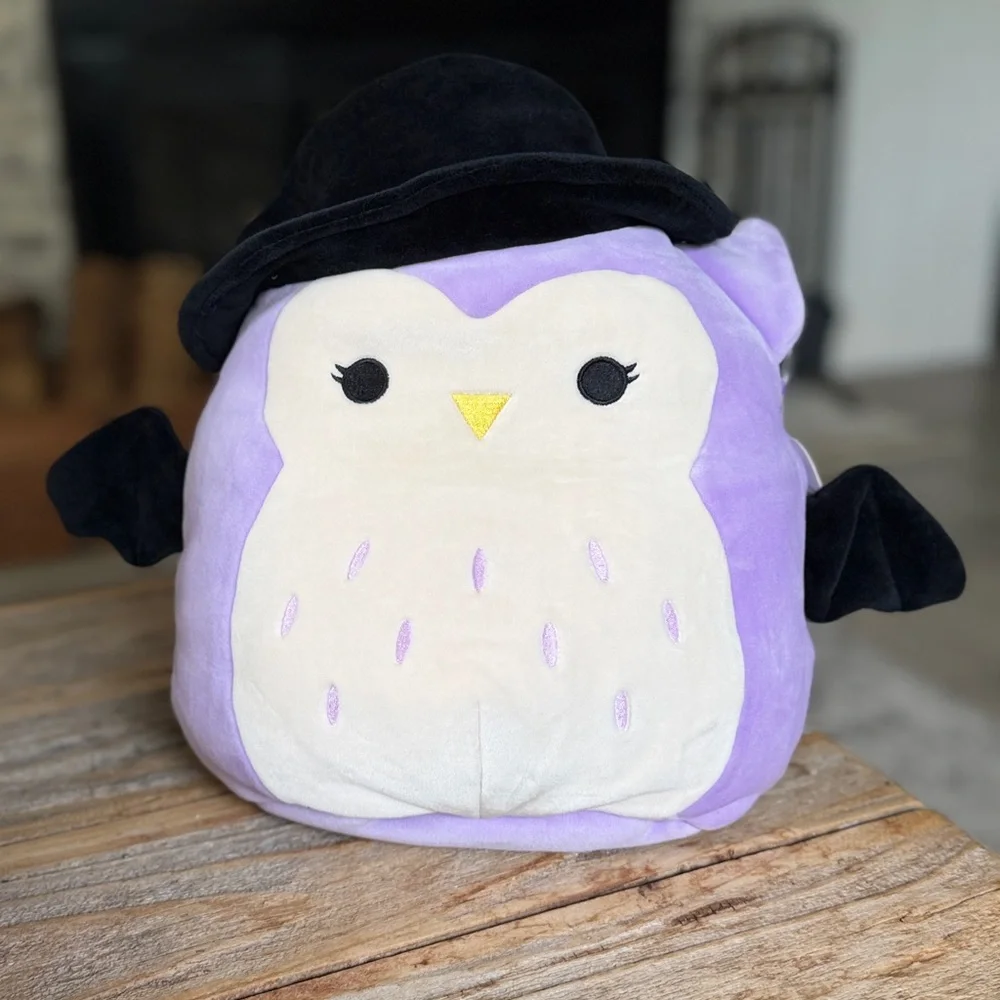 Squishmallows Original- Halloween Treat Pail- Owl Plush w/Black Hat & Wings
